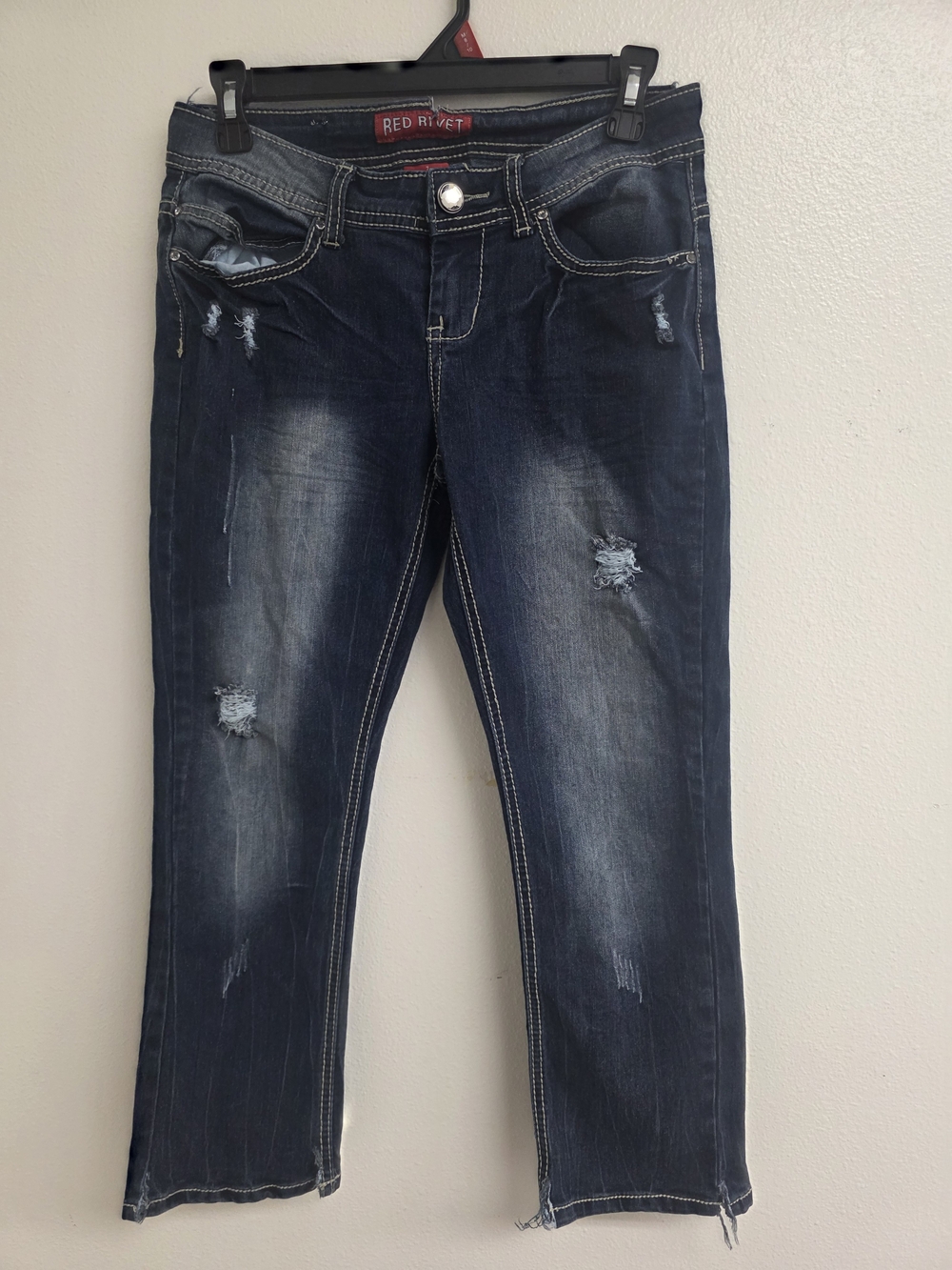 Red Rivet Women's Navy Distressed Straight-Leg Jeans (0452)